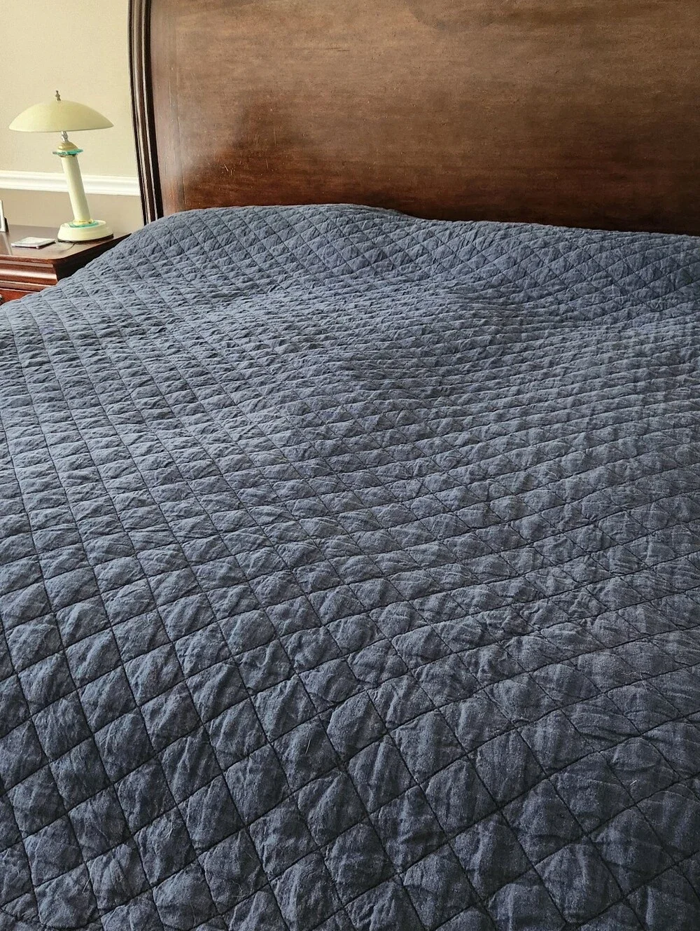 POTTERY BARN Diamond Quilt King / Cal King Belgium Flax Blue 108x92 Reversible